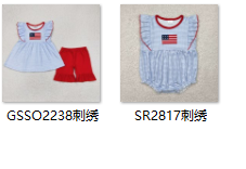 RTS girl summer matching clothes flag 4th of July girl summer clothes embroidery