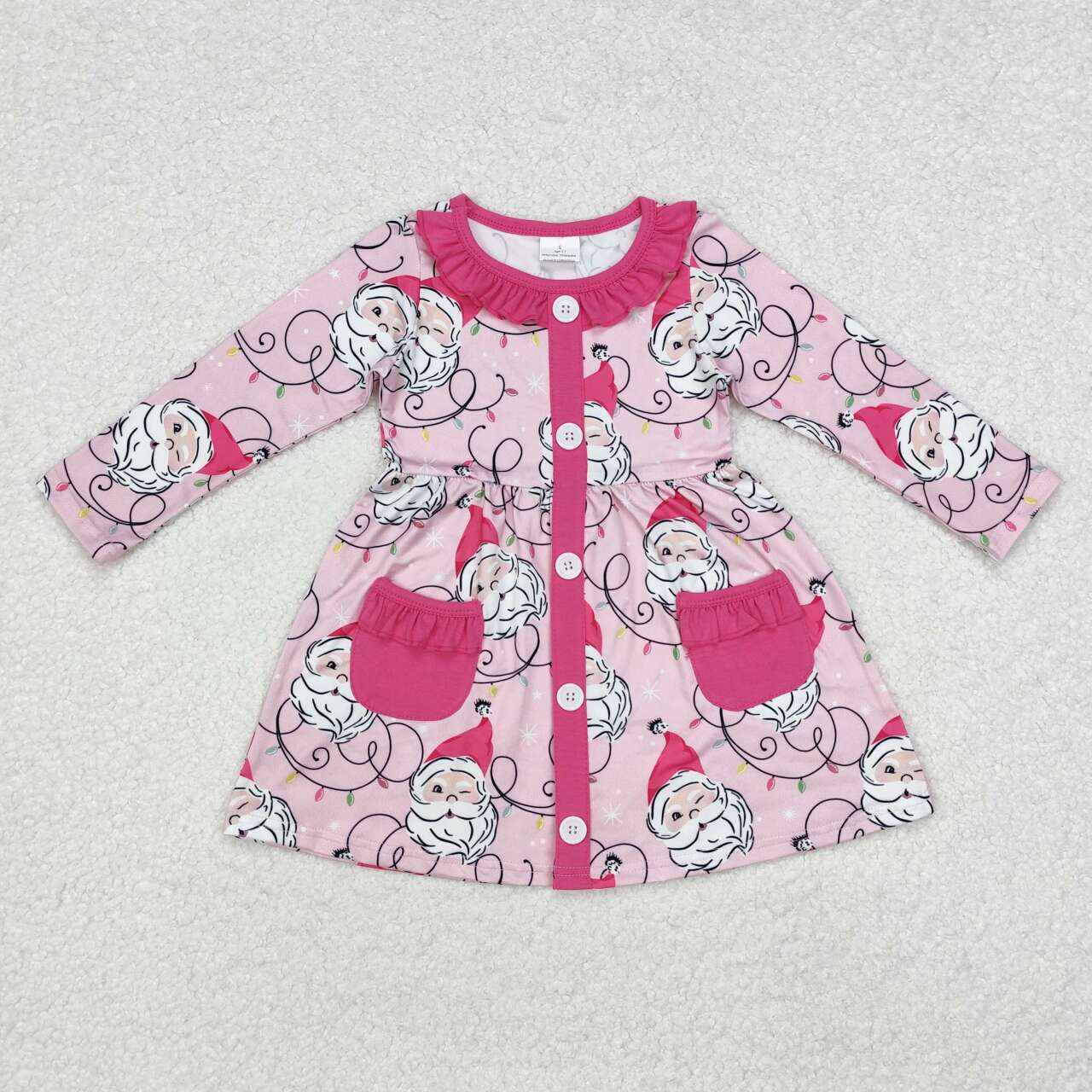 GLD0563 RTS toddler girl clothes pink santa claus girl christmas dress