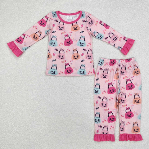 GLP1653 RTS toddler girl clothes pumpkin girl halloween winter pajamas set