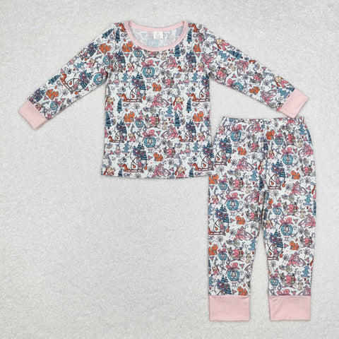 GLP1576 RTS toddler girl clothes cartoon girl christmas winter set pajamas set-Bamboo