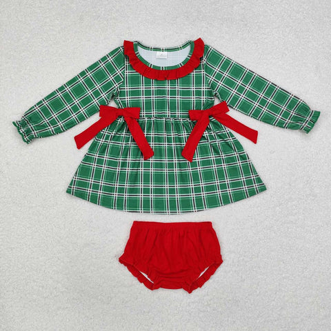 GBO0406 RTS toddler girl clothes gingham girl  christmas bummies set