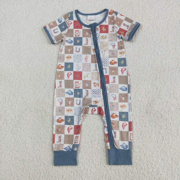 SR3098 RTS baby boy clothes cowboy boy summer romper zip romper USA warehouse 25.6.17