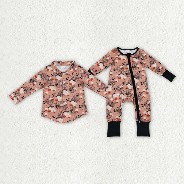 RTS Matching clothing family halloween ghost spider pumpkin print kid long sleeve shirt romper fall clothing-2026.9.19