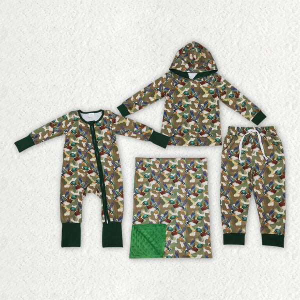RTS Matching clothing mallard duck camo print kid long sleeve romper hooded top pant blanket fall clothing-2026.9.29