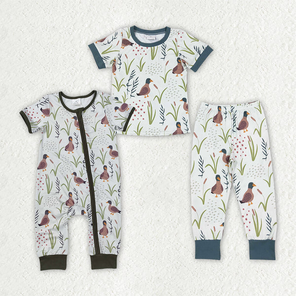 RTS Matching clothing mallard duck print kid short sleeve romper top pant fall clothing-2026.9.28