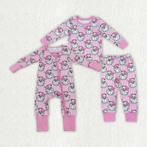 RTS Matching clothing kids christmas santa stripe print toddler girl long sleeve pajama set-2026.10.8