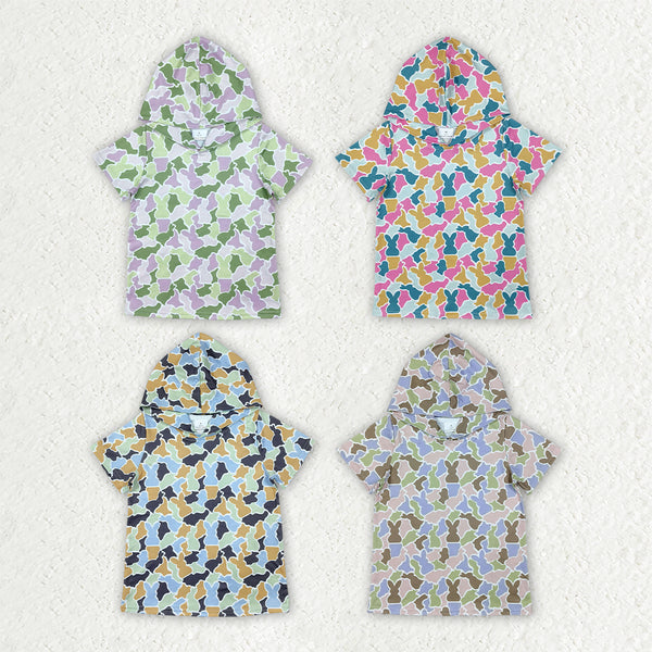 RTS Matching clothing kids bunny camouflage print short sleeve hooded clothes Easter Clothes-2026.10.27