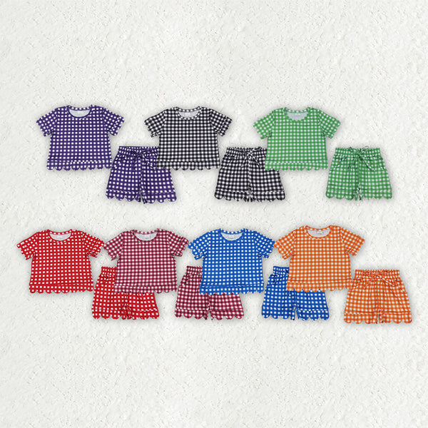 RTS Matching clothing gingham print kid short sleeve scallop short fall clothing-2026.9.14