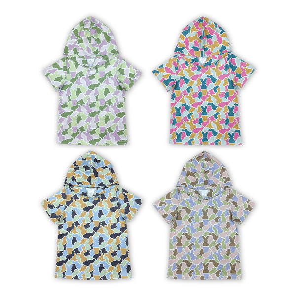 RTS Matching clothing kids bunny camouflage print short sleeve hooded clothes Easter Clothes-2026.10.27