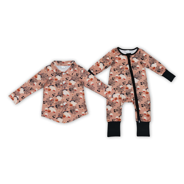 RTS Matching clothing family halloween ghost spider pumpkin print kid long sleeve shirt romper fall clothing-2026.9.19