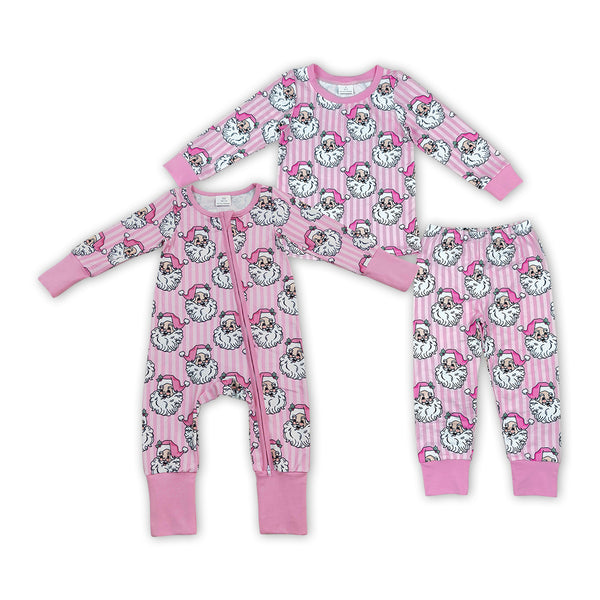 RTS Matching clothing kids christmas santa stripe print toddler girl long sleeve pajama set-2026.10.8