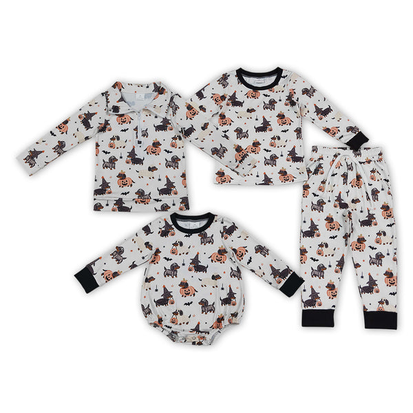 RTS Matching clothing halloween dachshund dog pumpkin witch print kid long sleeve romper top pant fall clothing-2026.9.22