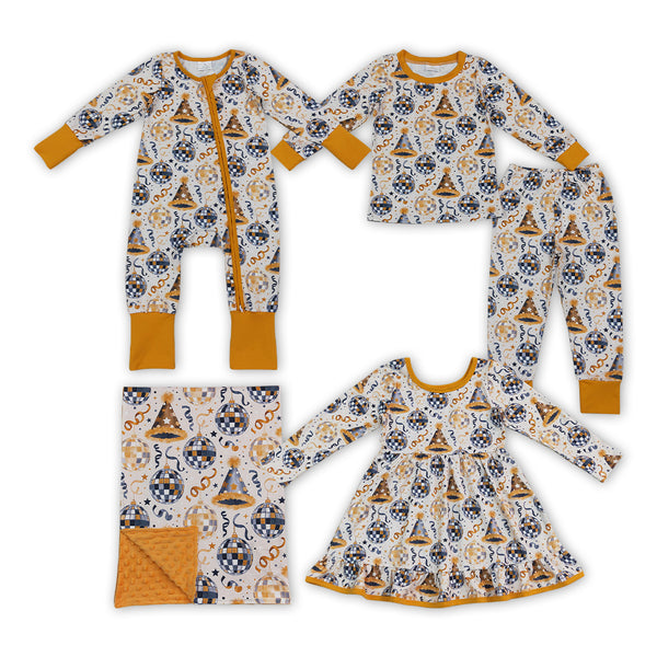 RTS Matching clothing new year party disco ball hat print kid long sleeve romper pant blanket dress fall clothing-2026.9.18