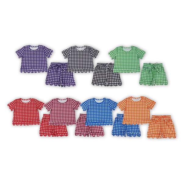 RTS Matching clothing gingham print kid short sleeve scallop short fall clothing-2026.9.14