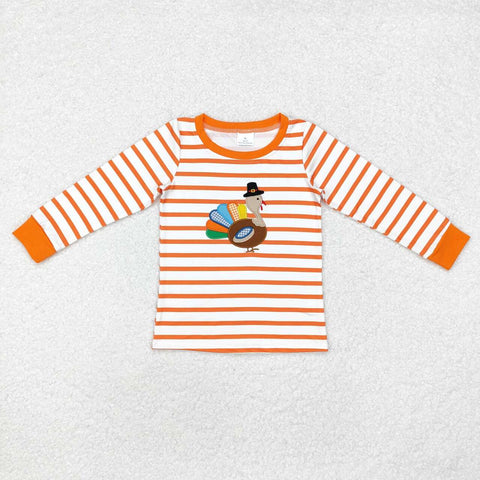 BT0816 RTS toddler  boy clothes embroidery turkey boy thanksgiving winter top shirt