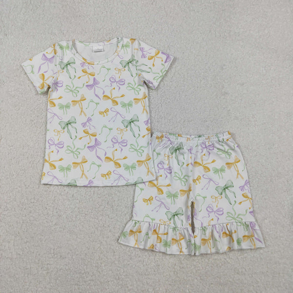 GSSO2717 RTS girl clothes bows toddler girl mardi gras summer outfit