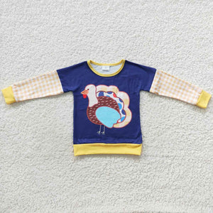 BT0244 toddler girl clothes turkey embroidery girl thanksgiving top