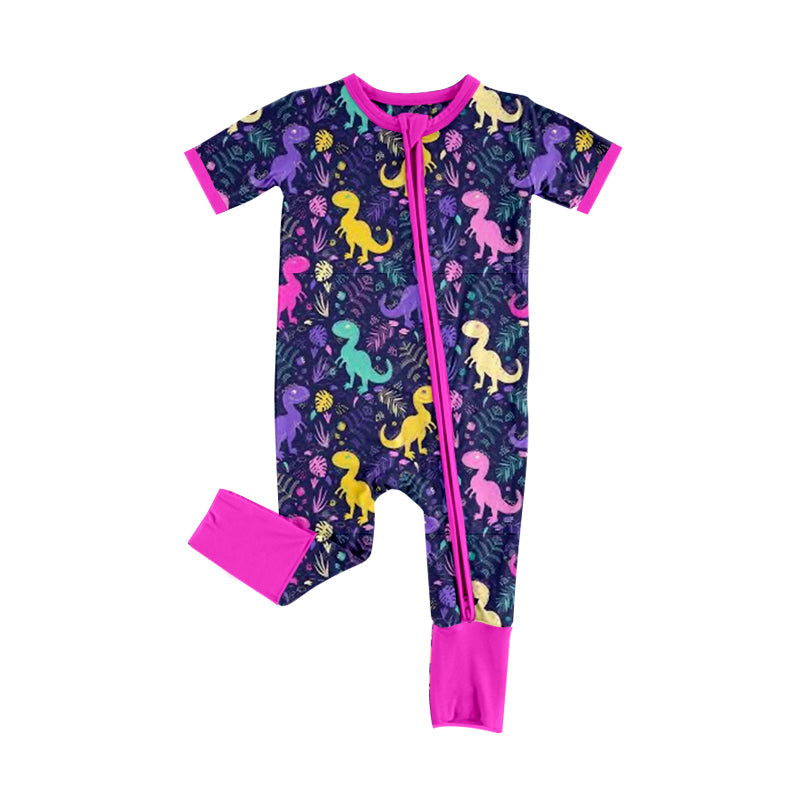 Custom order MOQ 3pcs each design baby  girl clothes dinosaur zipper girl summer romper 1