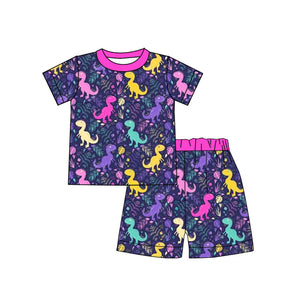 Custom order MOQ 3pcs each design baby  girl clothes dinosaur girl summer pajamas set