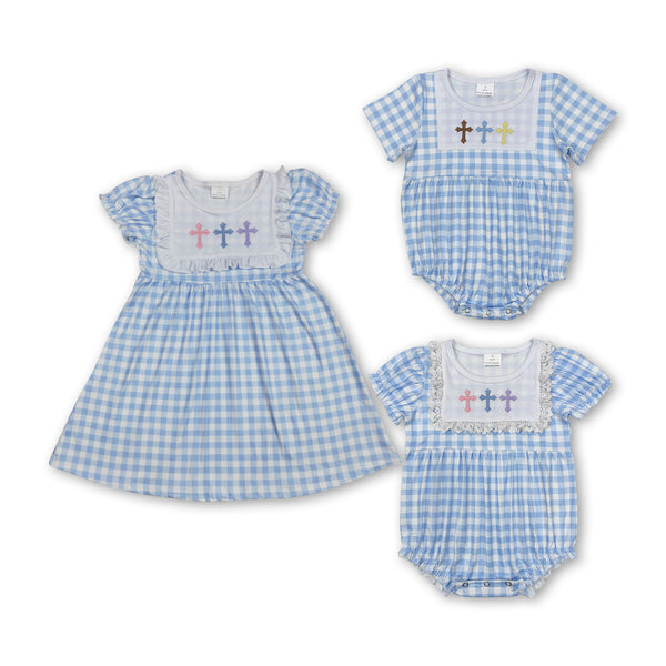 RTS kids summer matching clothes easter cross embroidery girl spring clothes