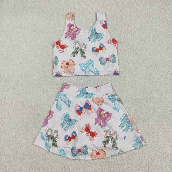 GSD2046 RTS girl clothes bows girl summer set yoga clothes atheletic clothes