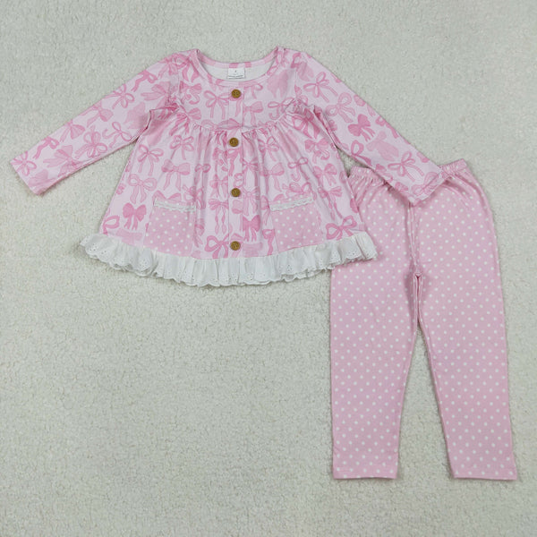 GLP2723 RTS girl clothes pink bows pockets girl winter pants set