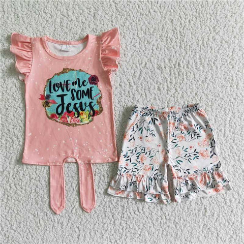 GSSO0029 kids clothing jesus floral summer set-promotion 2024.5.11 $5.5