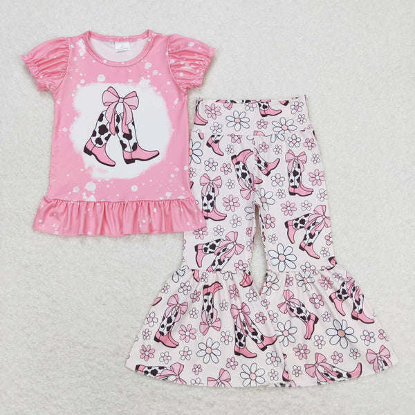 GSPO1443 RTS baby girl clothes bow boots girls bell bottoms outfit