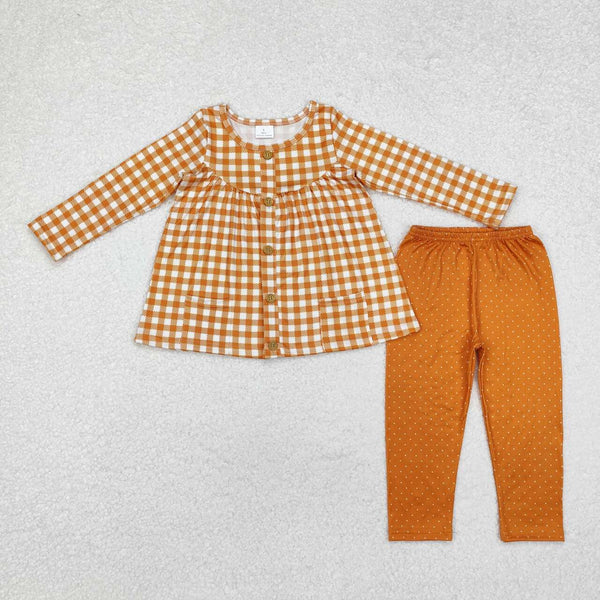 GLP1895 RTS toddler girl clothes brown gingham girl winter set