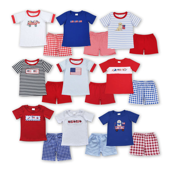 RTS Matching  toddler clothes  embroidery flag print set boys 4th of July summer clothing-2026.3.7