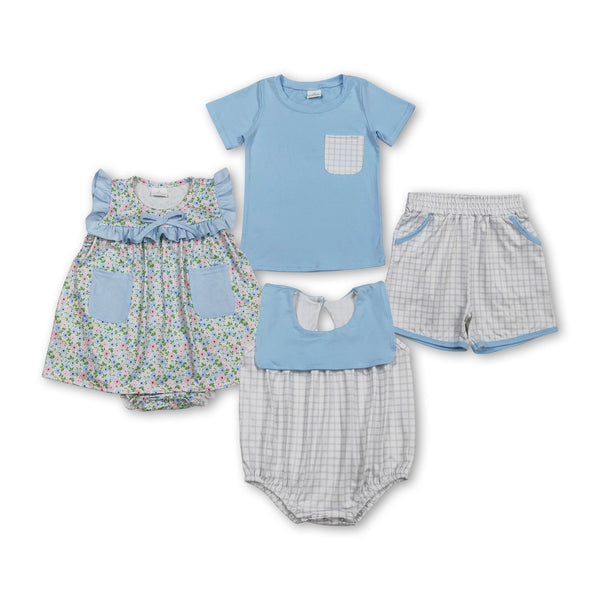 RTS Matching kids clothing  blue print clothing baby summer clothing-2026.3.6