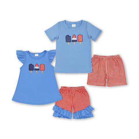 RTS kids clothing popsicle embroidery 4th of July patriotic clothing set