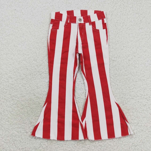 P0246 kids clothes girls jeans red stripe jeans bell botton pant flare pants