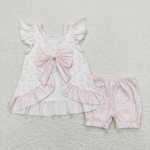 GSSO0748 baby girl clothes pink sail away toddler girl summer outfits 1