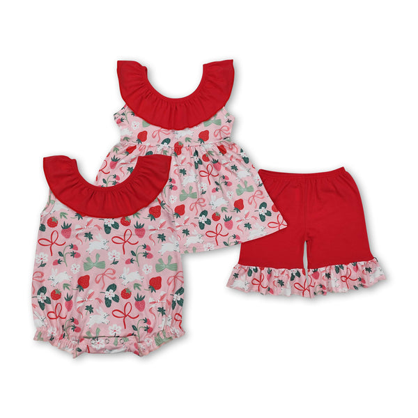 RTS girl summer matching clothes red strawberry girl summer clothes