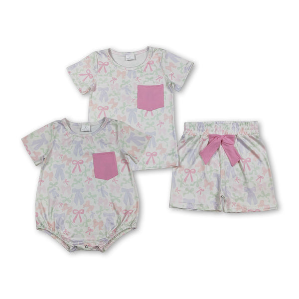 RTS Matching kids clothing  bows print clothing baby girl summer clothing-2026.3.6