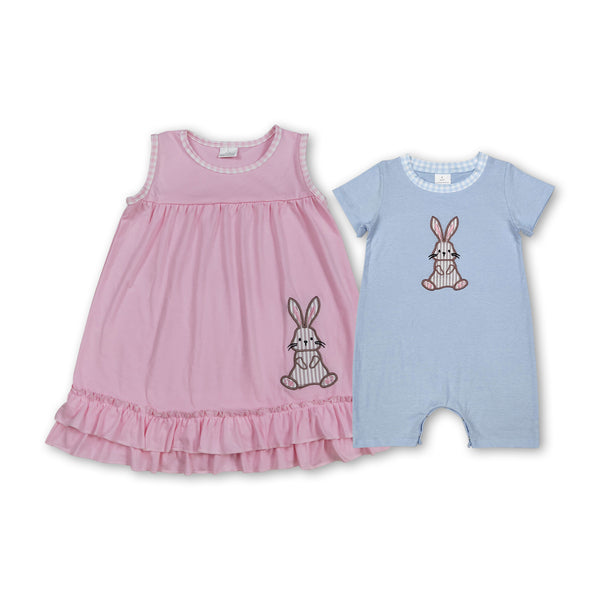 RTS kids summer matching clothes easter bunny embroidery girl summer clothes