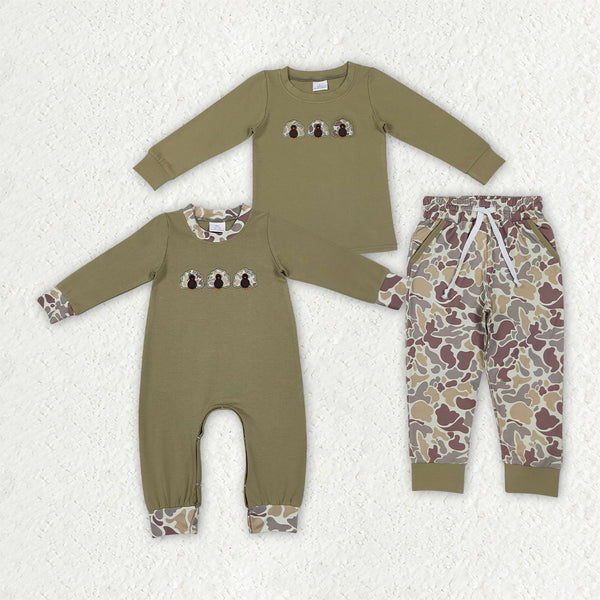 RTS Matching clothing kids Thanksgiving turkey embroidery camo print baby boy long sleeve romper and outfit-2026.10.7