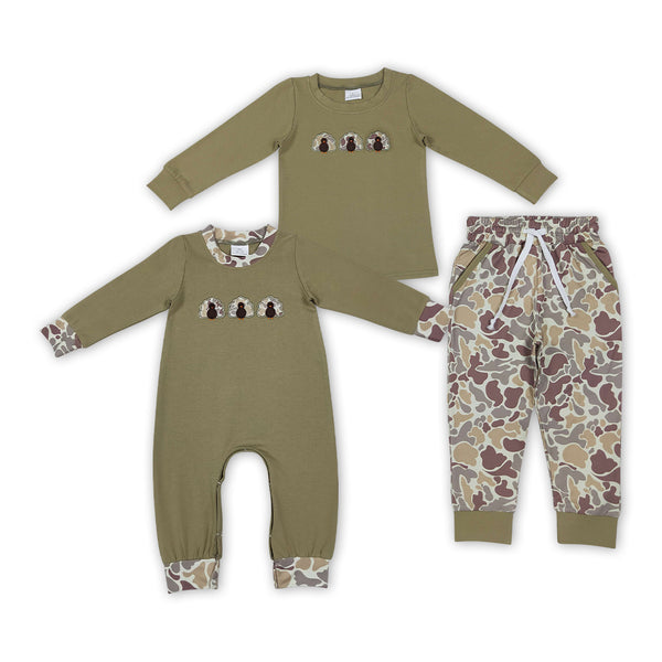 RTS Matching clothing kids Thanksgiving turkey embroidery camo print baby boy long sleeve romper and outfit-2026.10.7