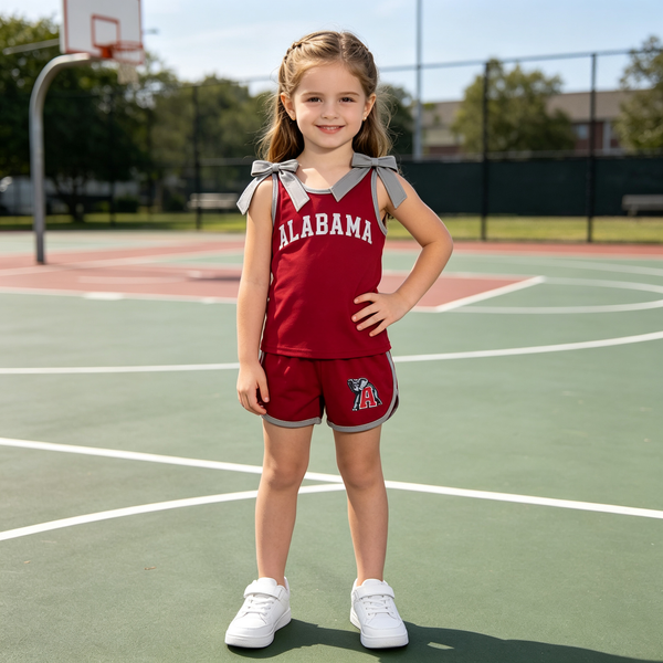 RTS  toddler girl clothes cotton+vinyl pattern state bows girl summer shorts set