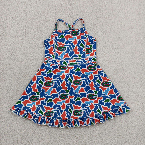 GSD3589 RTS toddler clothes  state camo print girl yoga summer dress sports clothing