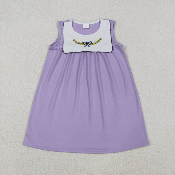 GSD2832 RTS toddler girl clothes bows baby girl mardi gras embroidery dress