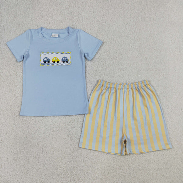 BSSO0617 RTS kids boy clothes car embroidery boy summer shorts set