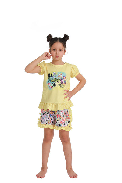 C1-28 kids clothing cartoon dog yellow short sleeve summer set-promotion 2024.3.23 $5.5