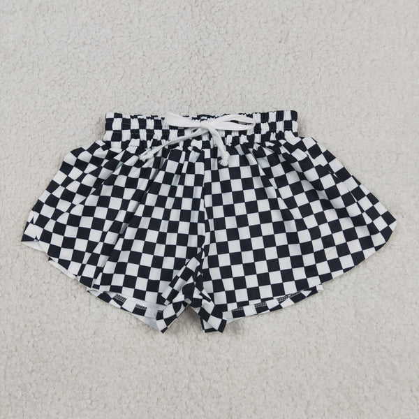 SS0865 RTS baby girl clothes black plaid girl yoga summer shorts sports clothes