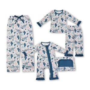 adult and kids matching clothes western clothing cow winter pajamas set