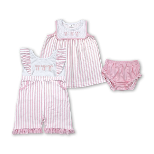 RTS girl summer matching clothes pink bow girl summer clothes-embroidery