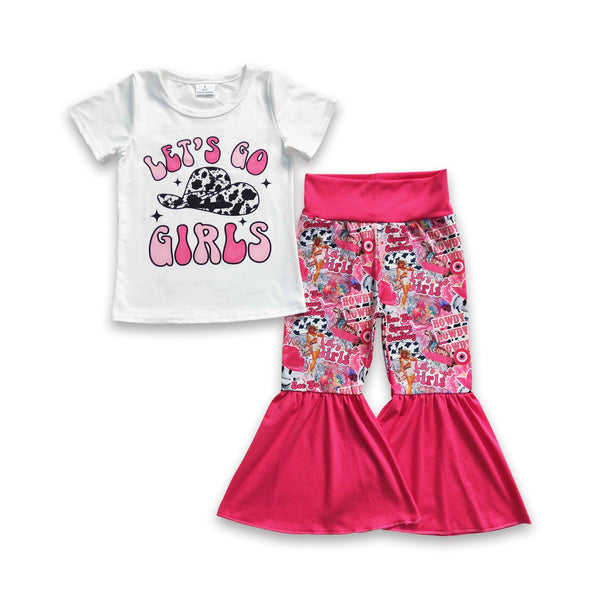 GSPO0511 toddler girl clothes let's go girls fall spring bell bottom outfit