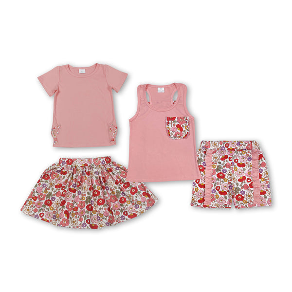 RTS girl summer matching clothes bow floral girl summer shorts set