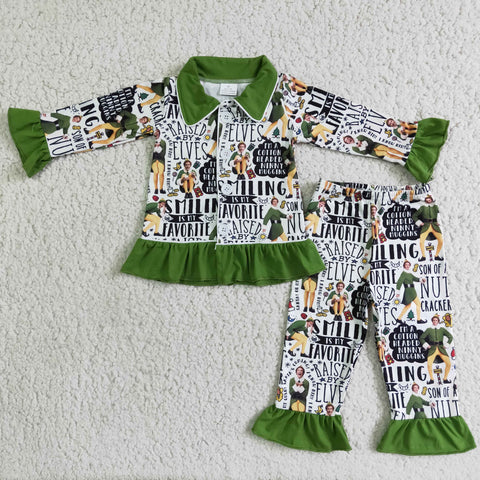 girl green winter long sleeve pajamas set